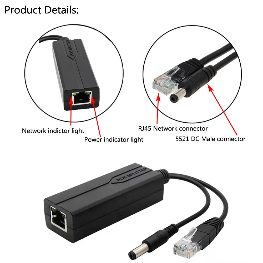 PoE Splitter – 48V to 12V IEEE802.3af/at Gigabit PoE Splitter for Network Cameras, ABS Plastic - Image 6