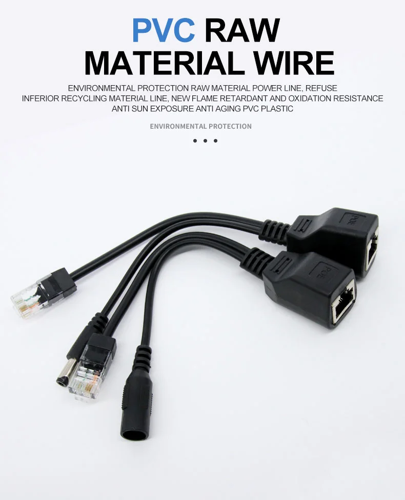 12V/1A Passive PoE Splitter & Injector Cable Set for IP Cameras, Routers, and Network Devices – 20M