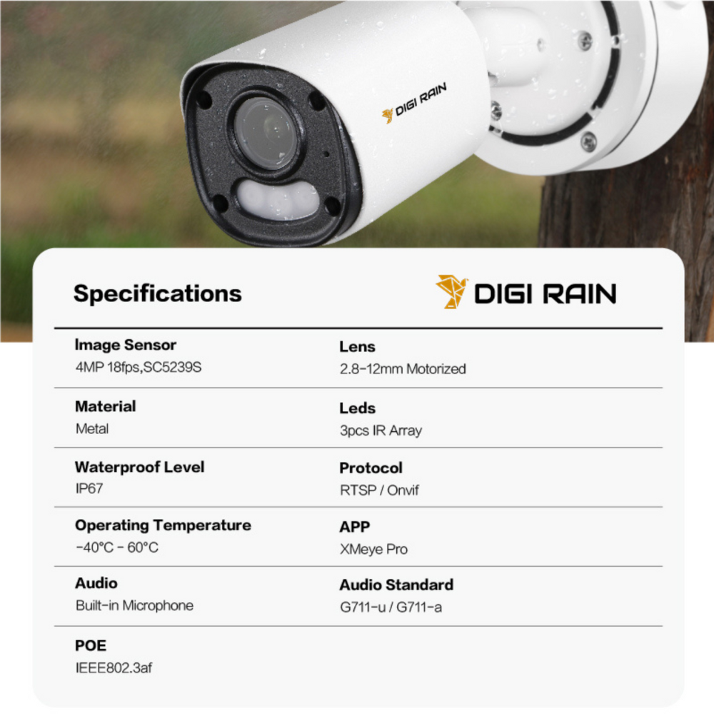 4MP Motorized Bullet Camera – 2.8-12mm 4X Zoom, IR Night Vision, POE, Face Detection, IP67 Waterproof - Image 3