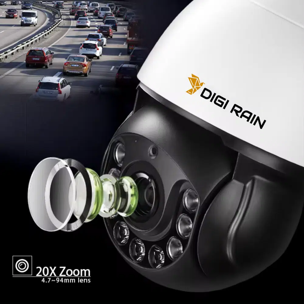 4K 8MP PTZ Dome Camera – 20X Optical Zoom, 360° Rotation, Two-Way Audio, Night Vision, IP66 Waterproof - Image 8