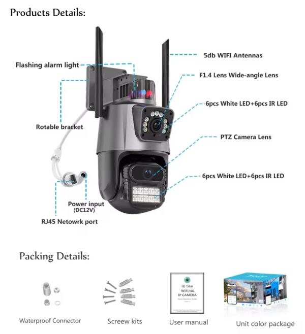 6MP Bullet + PTZ Linkage Dual Lens Camera – AI Human Detection, 2-Way ...